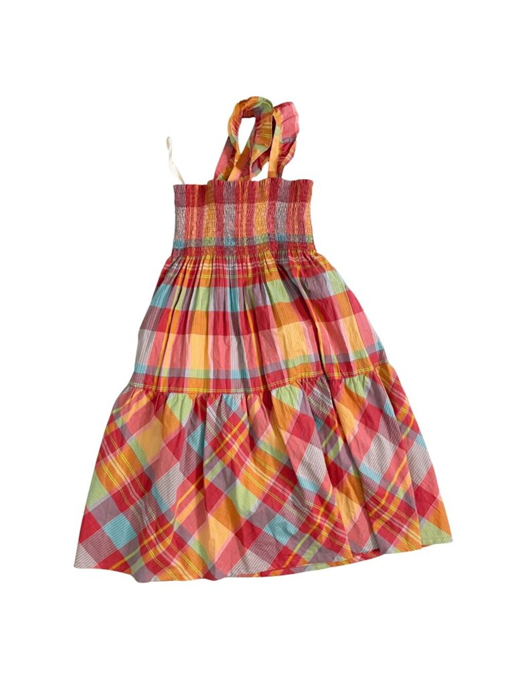 Tea Collection Madras Smocked Flutter Sleeve Dress, Size 14